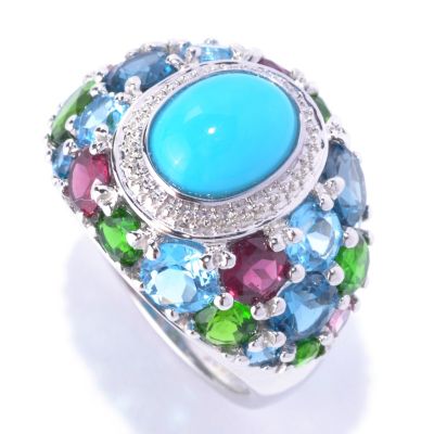 127-712 - Gem Insider Sterling Silver 9 x 7mm Sleeping Beauty Turquoise & Multi Gem Ring 