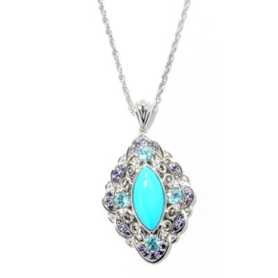 127-714 - Gem Insider Sterling Silver 15 x 7mm Sleeping Beauty Turquoise & Multi Gem Pendant 