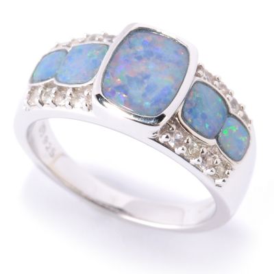 127-715 - Gem Insider Sterling Silver 8 x 6mm Opal Doublet & White Sapphire Ring 