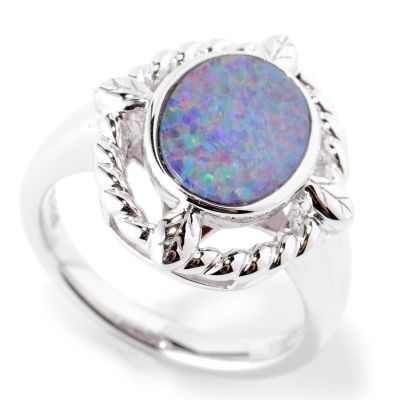 127-716 - Gem Insider Sterling Silver 10 x 8mm Oval Opal Doublet Twisted Ring 