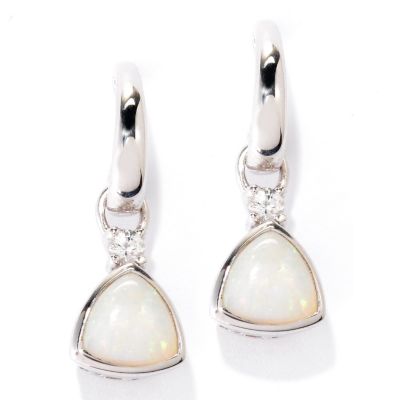 127-717 - Gem Insider Sterling Silver 6mm Opal & White Sapphire Hoop Drop Earrings 