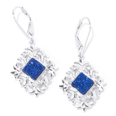 127-718 - Gem Insider Sterling Silver 7mm Square Drusy Agate Drop Earrings 