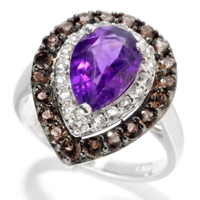 127-722 - Gem Insider Sterling Silver 2.12ctw Amethyst, Smoky Quartz & White Topaz Ring
