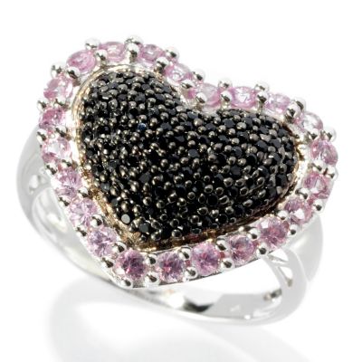 SS PAVE PINK SAPP WITH BLK SPINEL EDGE RING