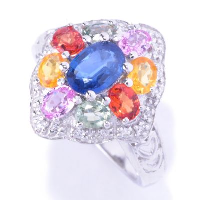 127-737 - Gem Treasures Sterling Silver 2.75ctw Multi Color Sapphire & White Zircon Ring