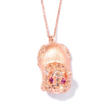SS/18K ROSE VERMEIL PEND WHITE TOPAZ & RHODOLITE PIGLET w/ 18" CHAIN