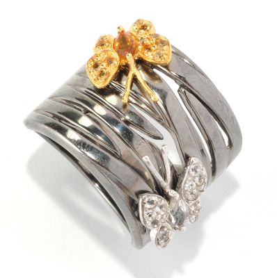127-746 - NYC II White Topaz, Madeira Citrine & Citrine Butterfly Ring 