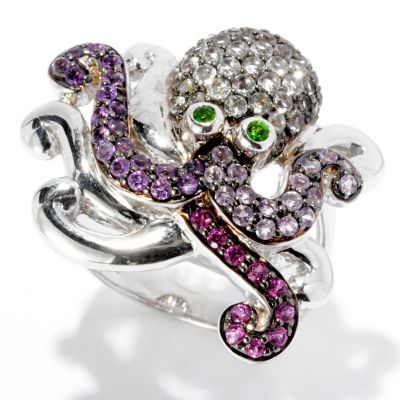 SS/P RING MULTI GEMSTONE OCTOPUS