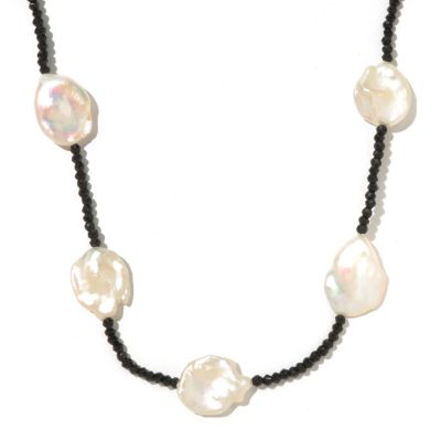 36" 16-18mm WHITE KEISHI & BLACK SPINEL ENDLESS NECKLACE