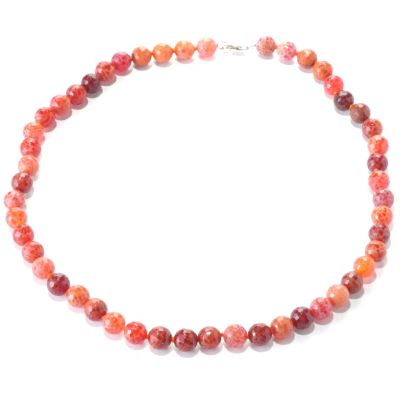 127-753 - Gem Insider Sterling Silver 26" Fire Agate Bead Necklace