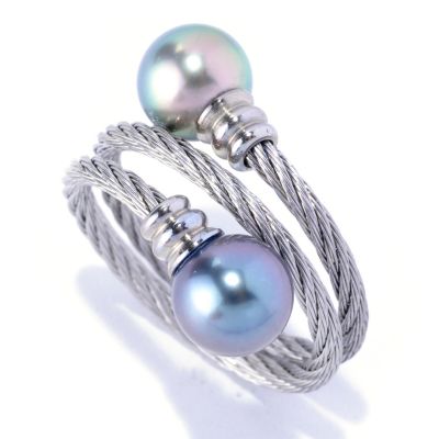 STSTL 7-8m SILVER & BLACK TAHITIAN WRAP RING
