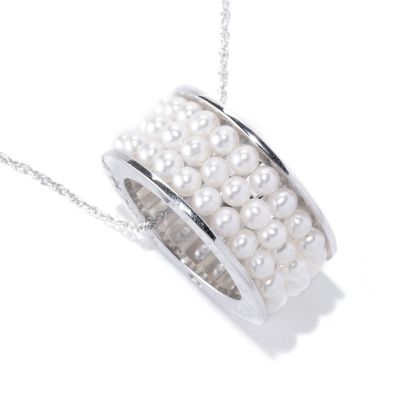SS 3-4mm WHITE FWP LOVE YOU FOREVER PENDANT w/chain
