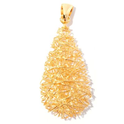 SS/18KGP PEND POLISHED WIRE WRAPPED TEARDROP
