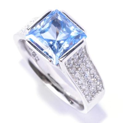 127-772 - Brilliante&reg; Platinum Embraced&trade; 3.49 DEW Tension Set Blue Simulated Diamond Ring