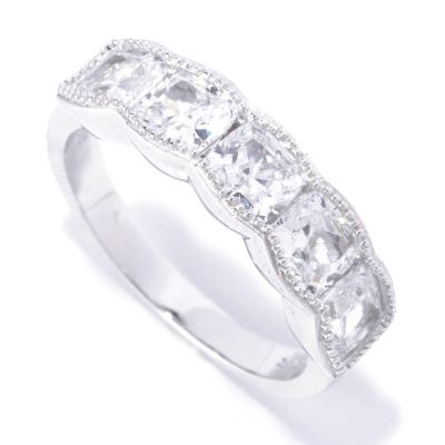BLTA SS/PLAT CUSHION CUT TENSION SET SCALLOPED BAND RING