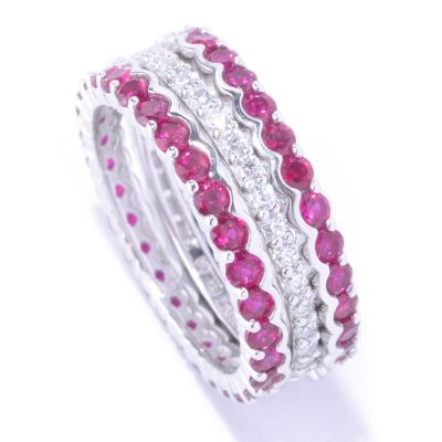 127-775 - Brilliante&reg; Platinum Embraced&trade; 2.40 DEW Simulated Ruby Band Ring Set