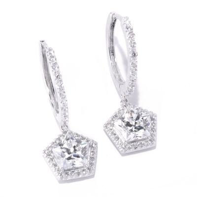 BLTA SS/PLAT PENTAGON HALO DROP EARRINGS