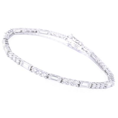 BLTA SS/PLAT ROUND AND BAGUETTE LINE BRACELET