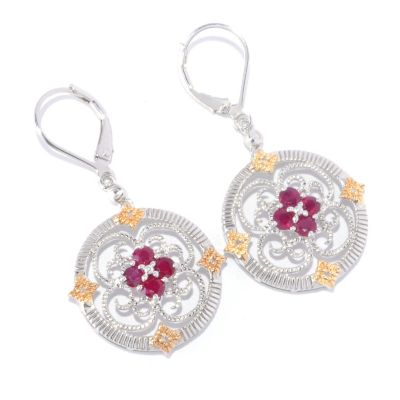 SS/P TWO-TONE EAR PRECIOUS GEM & DIAMOND MEDALLION DROP