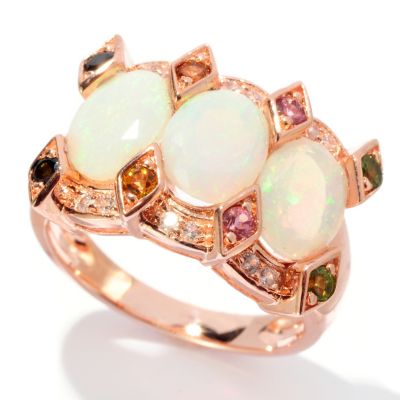 127-795 - NYC II 2.87ctw Opal, Multi Colored Tourmaline & White Zircon Ring 