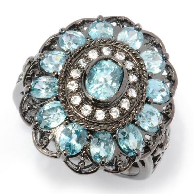 127-796 - NYC II 3.93ctw Blue Zircon & White Sapphire Halo Ring 