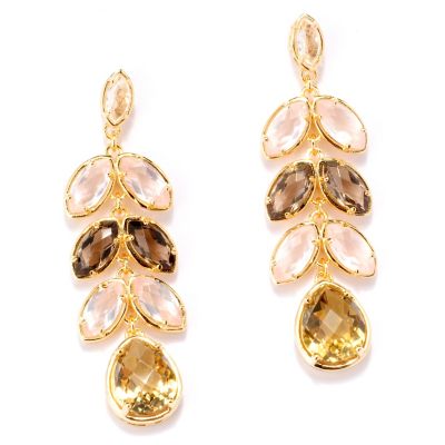 SS/18KV EAR ROSE, SMOKY & WHISKEY QUARTZ DROP