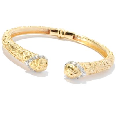 SS/18KYGP BRAC RAISED FILIGREE HINGED CUFF w/ .10CT DIAMOND