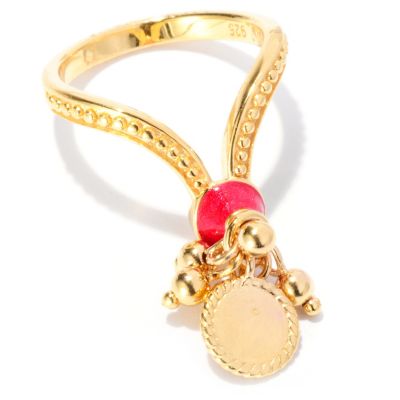 SS/18KYGP RING RED ENAMEL & BEAD CHARM