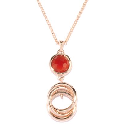BRONZE/18KGP PEND CARNELIAN BRIOLETTE MULTI LINK DROP w/ 38" CHAIN