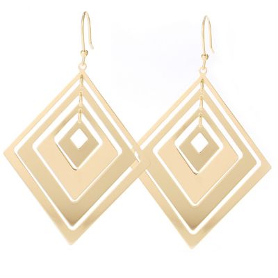 BRONZE/18KGP EAR 4-TIER DIAMOND-SHAPE DROP