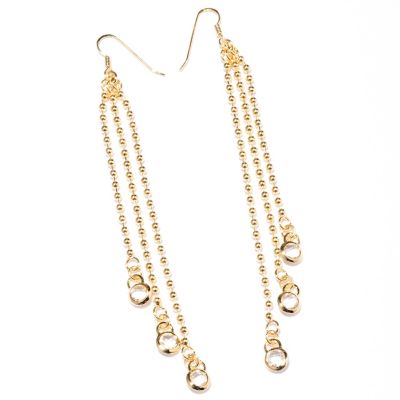 BRONZE/18KGP EAR BEAD LINK & GEM BRIOLETTE TRIO DROP