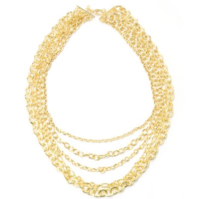 BRONZE/18KGP NECK FIVE-STRAND GRADUATED MULTI LINK - 22"