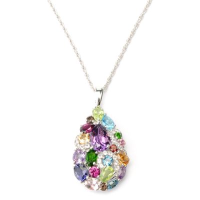 127-833 - Gem Insider Sterling Silver 5.87ctw Multi Gemstone Teardrop Pendant w/ Chain
