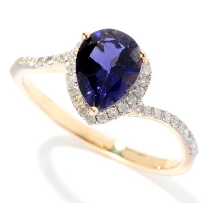 14K YG PEAR IOLITE AND DIAMOND RING