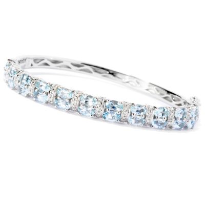127-841 - NYC II 4.58ctw Aquamarine & White Zircon Bangle Bracelet 