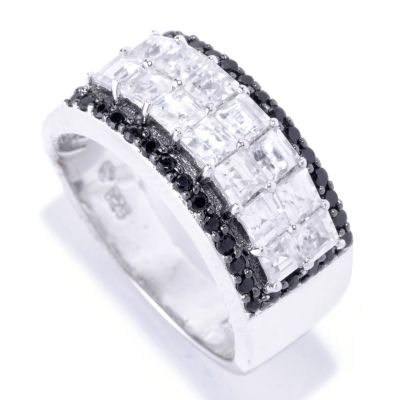 127-850 - NYC II 2.51ctw Square Cut White Zircon & Black Spinel Ring 
