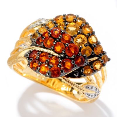 SS/18KV & BLK RHOD RING MADEIRA & GOLDEN CITRINE DOUBLE LEAF BAND