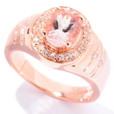 SS/18K ROSE VERMEIL RING 8x6MM MORGANITE & WHT ZIRCON