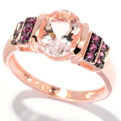 SS/18K ROSE VERMEIL & BLK RHOD RING 8x6MM MORGANITE & MULTI GEM