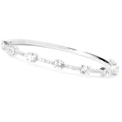 SS/P BRAC 7-STATION 5mm ROUND WHITE ZIRCON HIINGED BANGLE