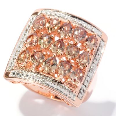 SS/18K ROSE VERMEIL RING PEAR-SHAPED COLOR-CHANGE GARNET & DIA ACCENT