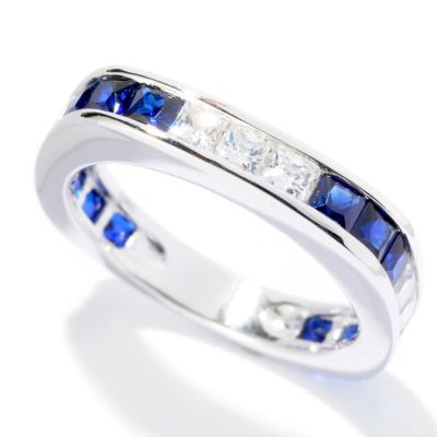 127-863 - Brilliante&reg; Platinum Embraced&trade; 1.86 DEW White & Blue Princess Cut Square Band Ring