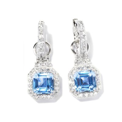 127-865 - Brilliante&reg; Platinum Embraced 1'' 2.91 DEW Asscher Cut Simulated Diamond Halo Drop Earrings