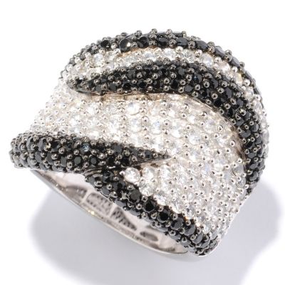 SS BLACK SPINEL AND WHITE TOPAZ WIDE RING