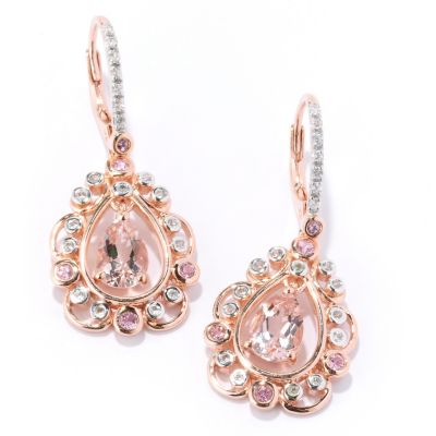 127-887 - NYC II 2.16ctw Morganite, White Zircon & Pink Tourmaline Teardrop Earrings 