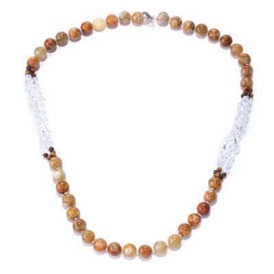 127-892 - Gem Treasures Sterling Silver 24'' Fire Agate, Tiger Eye, & Crystal Necklace 