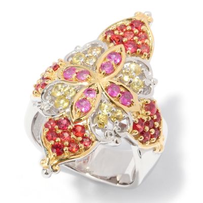 SS/PALL RING PINK, ORANGE, & YELLOW SAPPHIRE