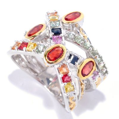 127-897 - Gems en Vogue II 2.36ctw Multi Color Sapphire Five-Row Ring