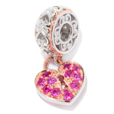 SS/PALL CHARM PINK SAPH HEART LOCK DROP