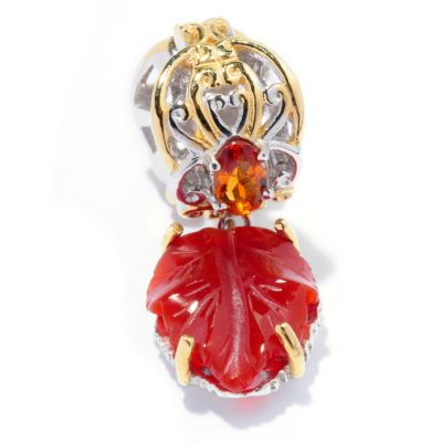 SS/PALL CHARM CARVED GEMSTONE LEAF DROP